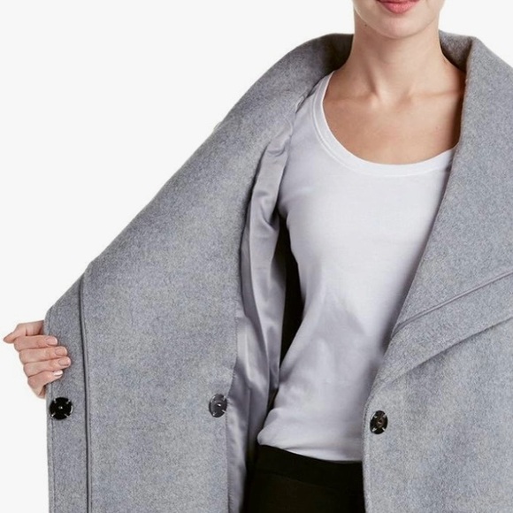 BADGLEY MISCHKA Nikki Mid Length Italian Cashmere Wool Leather Braid Coat XL - Picture 3 of 16